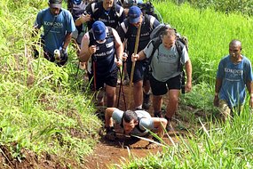 Kurt Fearnley a déclaré à l'arrivée que c'était la course la plus dure qu'il ait jamais faite. [AAP: Ilya Gridneff]