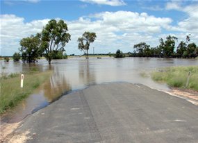 La route vers  Toomelah récemment coupée par des inondations. [ABC Local: Julia Holman]