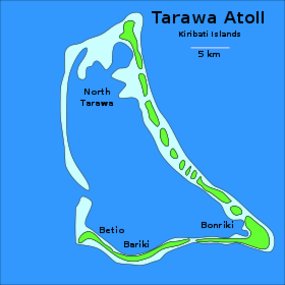 Tarawa-Sud s'étend de Bairiki (et non Bakiri) à Bonriki. [Wikipedia.org]